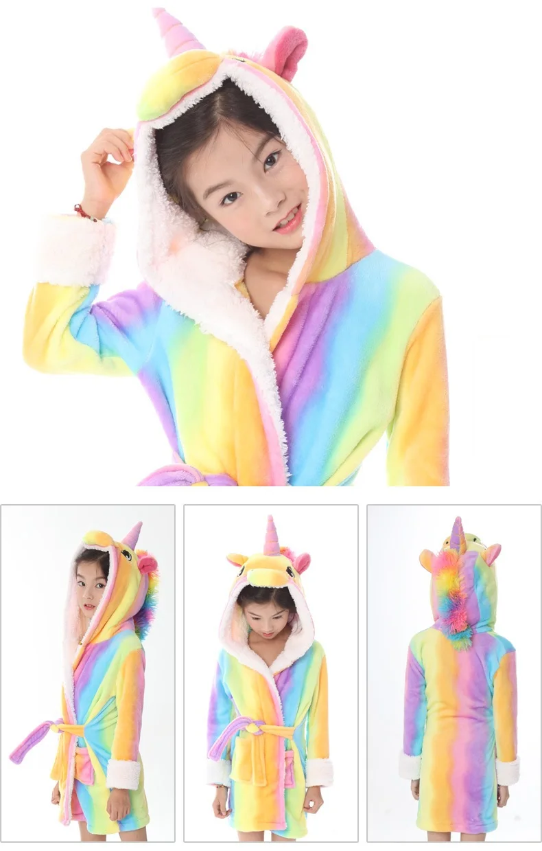 Kigurumi/детский банный халат с капюшоном в виде единорога; банный халат с изображением звезд и радуги; Пижама для мальчиков и девочек; детская одежда для сна; ночная рубашка