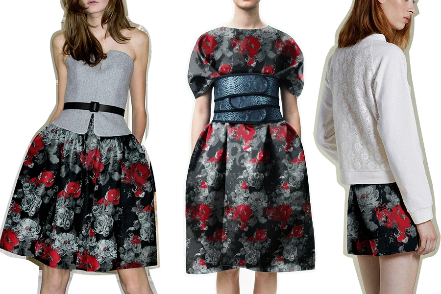 Модная ткань от кутюр черный серый и красный Абстрактный Цветочный Жаккард для