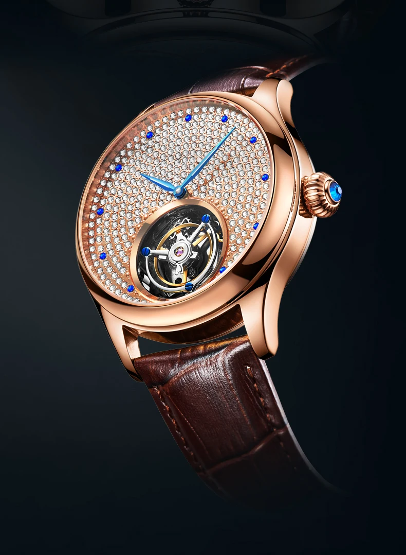 Настоящие Tourbillon сапфировые мужские часы Топ бренд Роскошные Стразы Часы Мужские механические часы золотые мужские часы