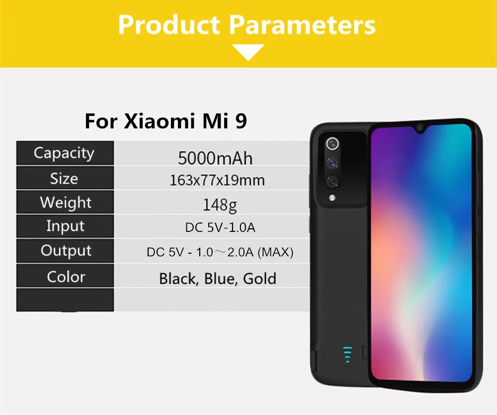 NTSPACE Расширенный аккумулятор зарядное устройство Чехлы для Xiaomi Mi 9 power bank чехол 5000 мАч портативный блок питания зарядное устройство чехол