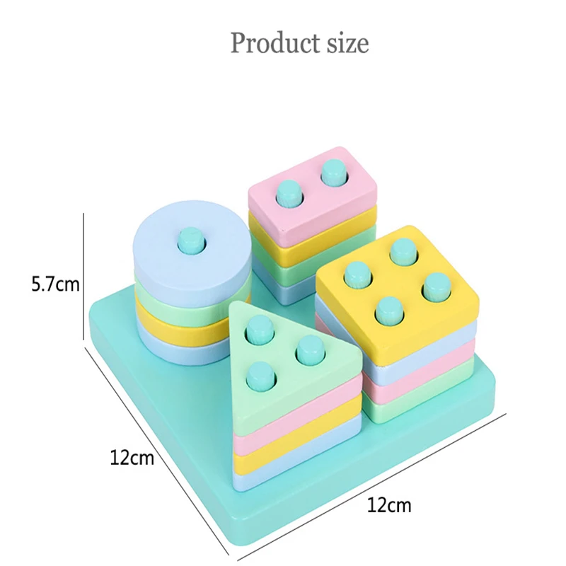 

Baby Kids Rainbow Wooden 4 Column Blocks Sets Educational Geometric Shape Matching Toys for Children Animal Stacking Oyuncak