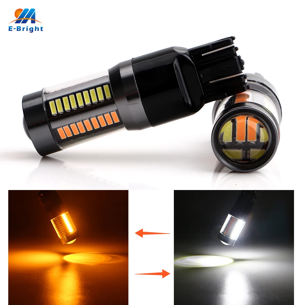 YM E-Bright 10 шт переключатель 7443 T20 4014 66 SMD 7444NA W21/5 W 12V двухцветные белые/Янтарные 990Lm поворотные парковочные тормозные огни