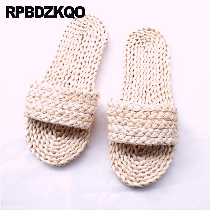 Шлепанцы мужские плетеные эспадрильи дышащие сандалии плоская подошва без