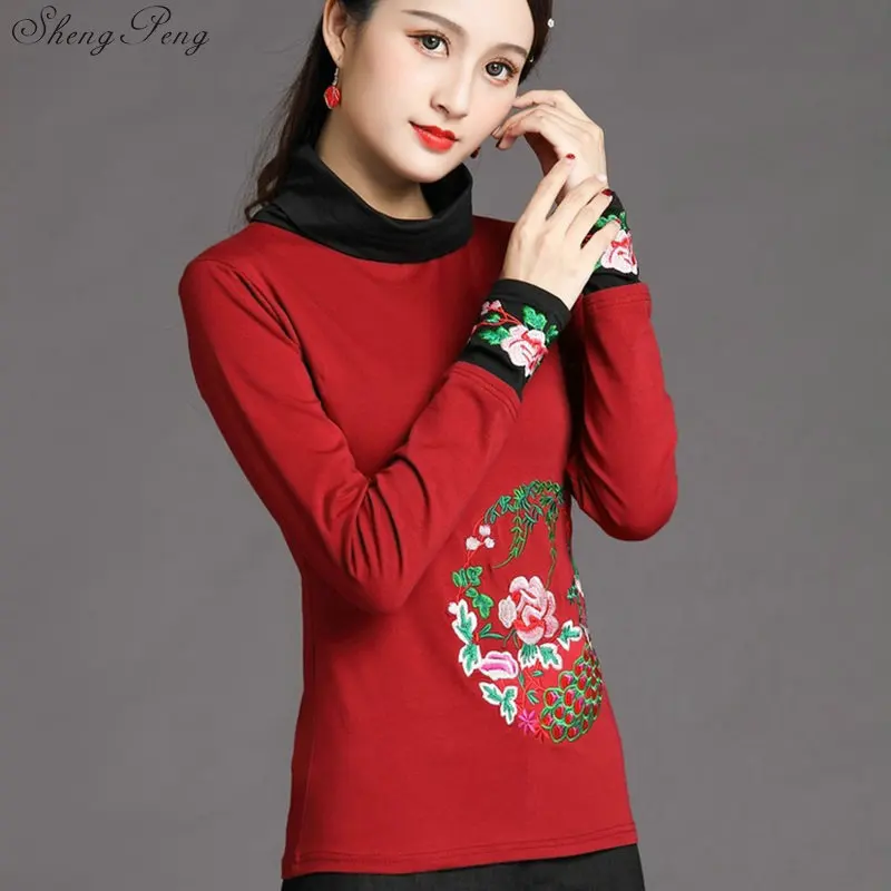 Традиционная китайская рубашка одежда для женщин с вышивкой Qipao элегантные блузы