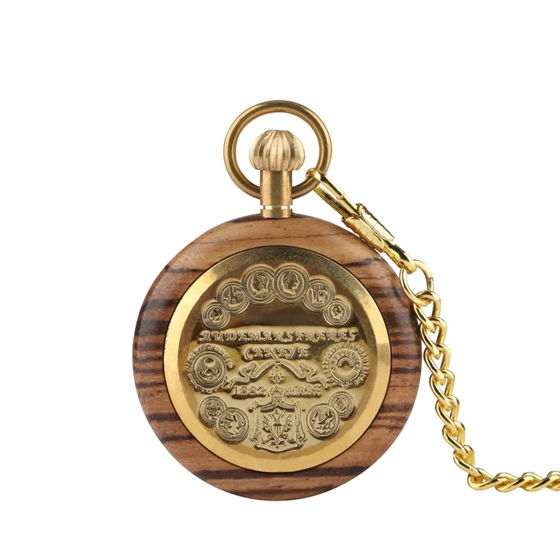 

Retro Striped Wooden Dial Quartz Pocket Watch Fashion Round Analog Chain Jewelry Hour Clock Male Women Top Brand Luxury reloj
