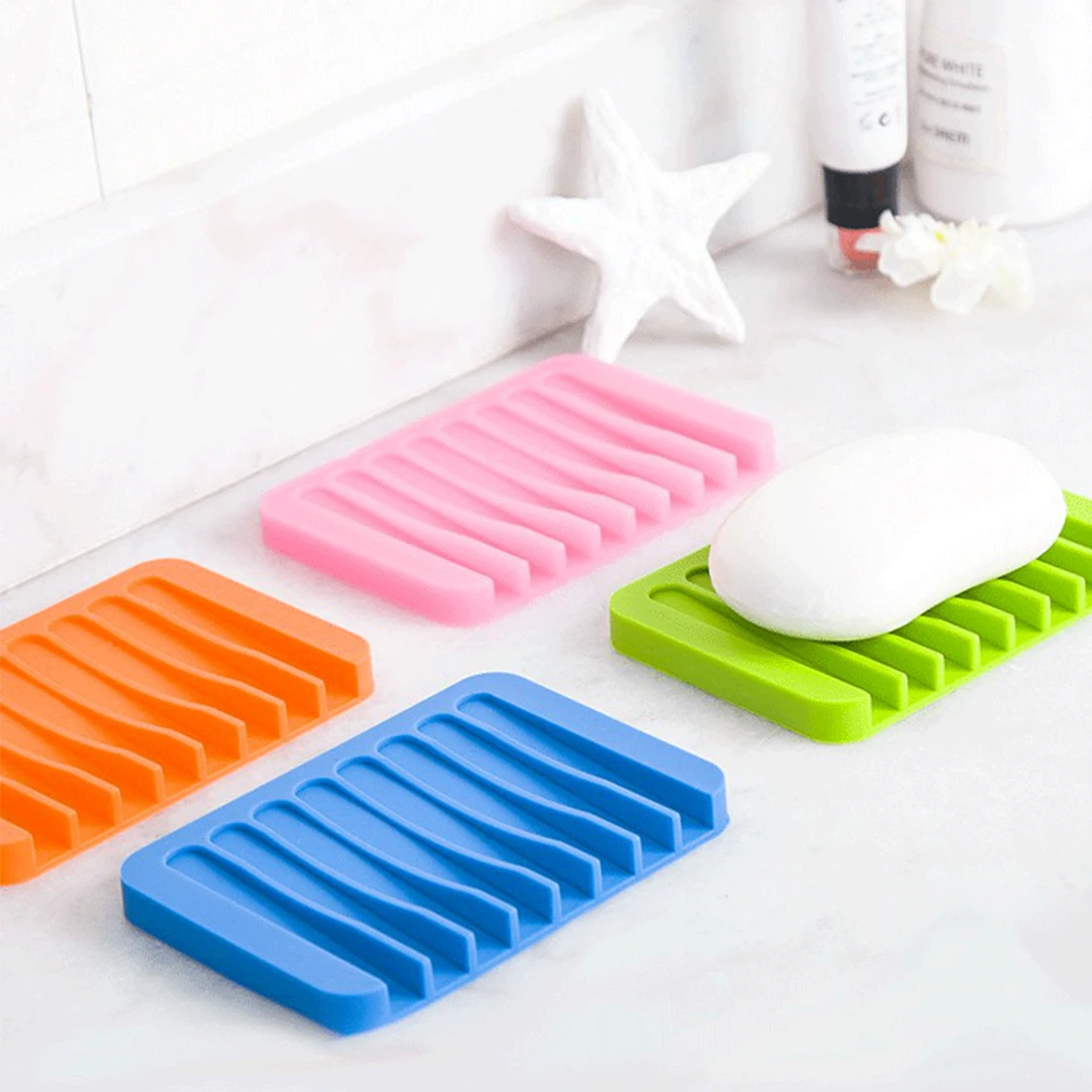 

Silicone Flexible Soap Dish 1Pc Bathroom Accessories Storage Soap Holder Plate Tray Drain Creative Bath Tools