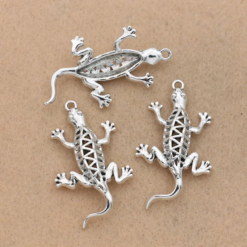 2pcs Antique Silver Plated Lizard Charm Pendant fit Bracelet Necklace Jewelry DIY Making Accessories 45x26mm | Украшения и