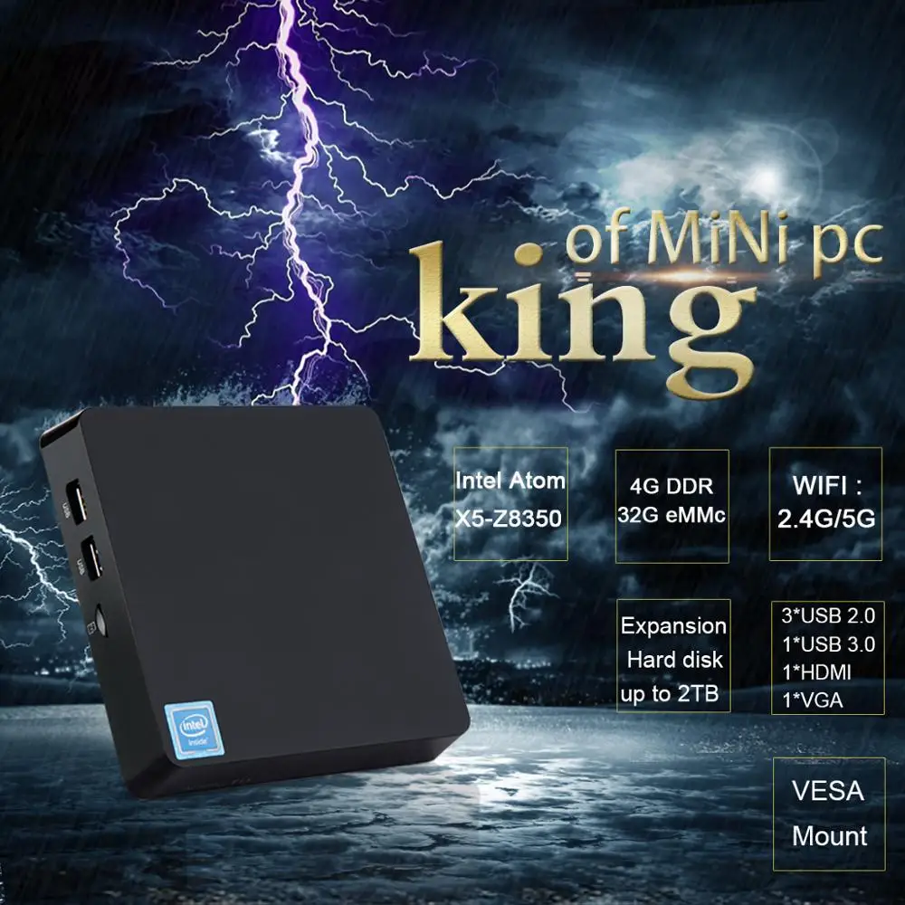 T11 Мини ПК четырехъядерный процессор Intel Atom X5 Z8350 4 ядра Win10 компьютер 2 4G/5G WI FI BT USB 3 0