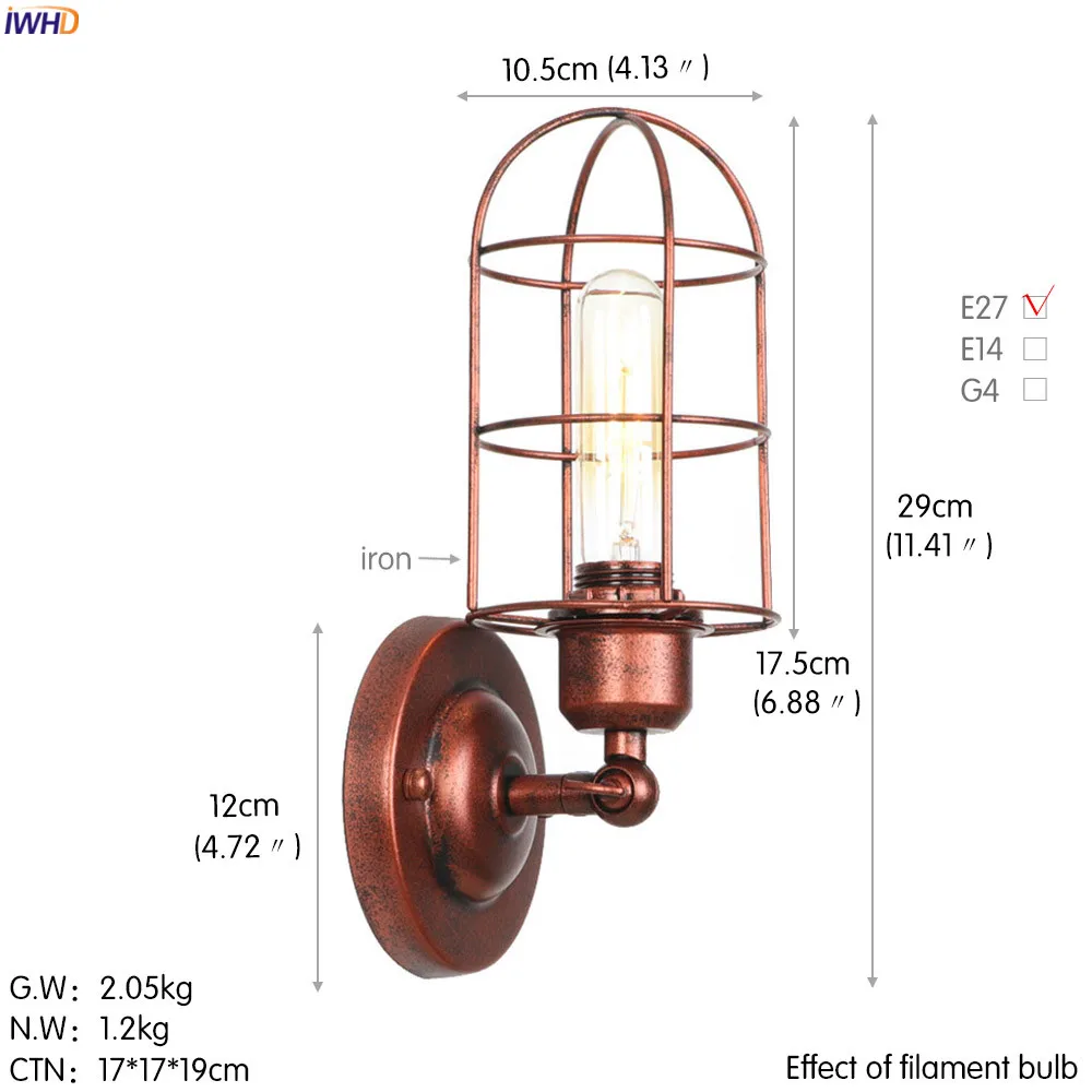 Настенная лампа IWHD в стиле ретро винтажный светильник для спальни лестницы