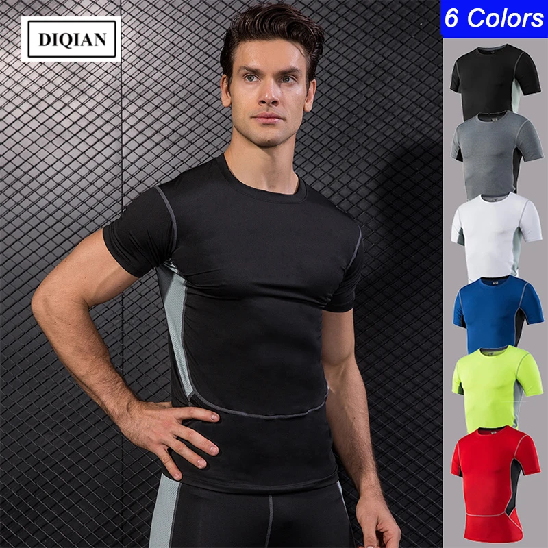 DIQIAN Fitness Sport T-shirt Men Short Sleeve Europe and America Male Quick-drying Bodybuilding Running T-shirts Plus Size 3XL | Спорт и