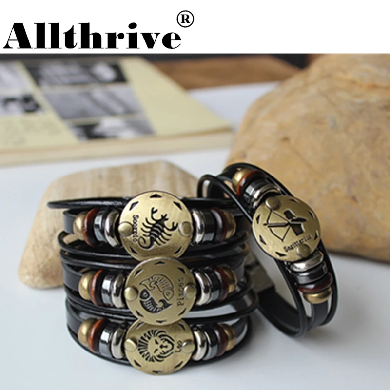 12 браслеты с изображениями созвездий панк кожаный браслет из бисера и черный
