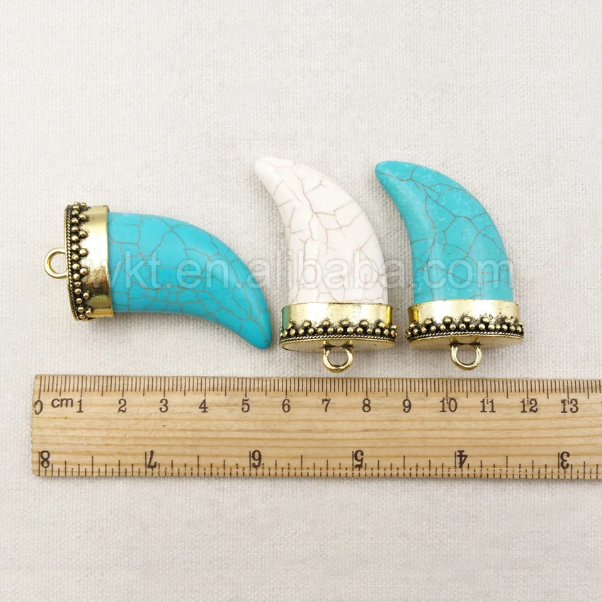 

WT-P1102 Wholesale Natural Texture Stone Pendants Unique howlite horn pendant With Gold Cap Pendant Jewelry