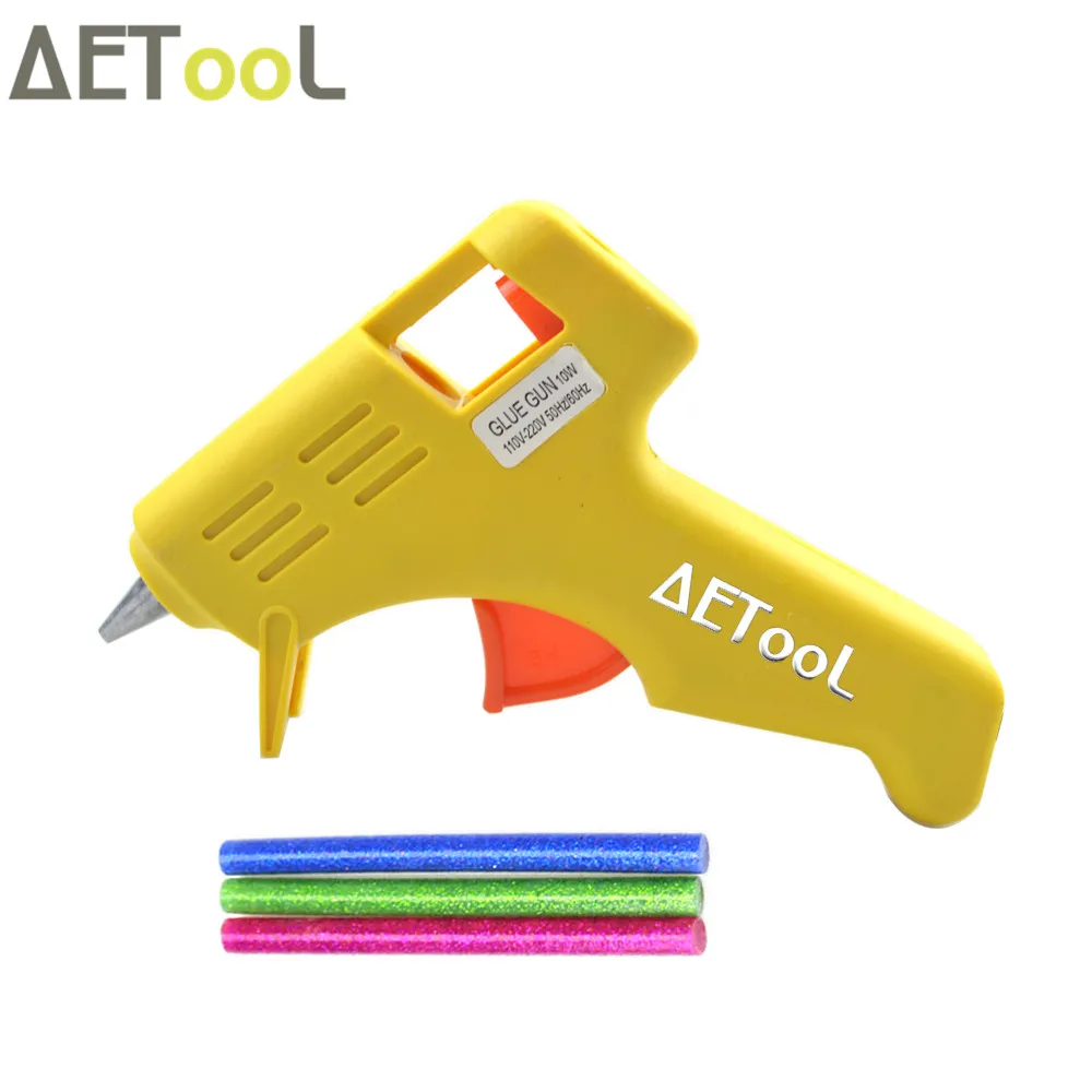 AETool 10 Вт цвет 7 мм термоплавкий клеевой пистолет термо Электрический термотемпературный клеевой пистолет для ремонта прививки DIY инструмент с 3 шт. пистолетные палочки - Цвет: Цвет: желтый