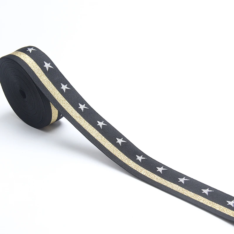 Новый дизайн 2-Дюймовая Светоотражающая жаккардовая лента полиэфирная золотая