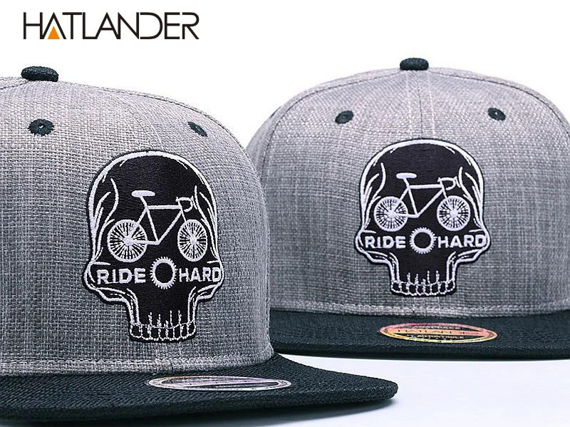 HATLANDER, оригинальная бейсболка, Мужская бейсболка, брендовая, вышивка, Череп, крутая, хип-хоп кепка, 6 панелей, кость, лен, скелет, спортивные шапки