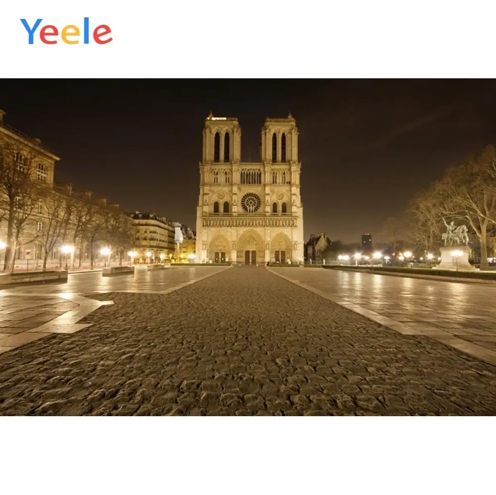 Yeele Нотр Дам де Пари ночь деревья Тротуар Свет фотографии фоны индивидуальные