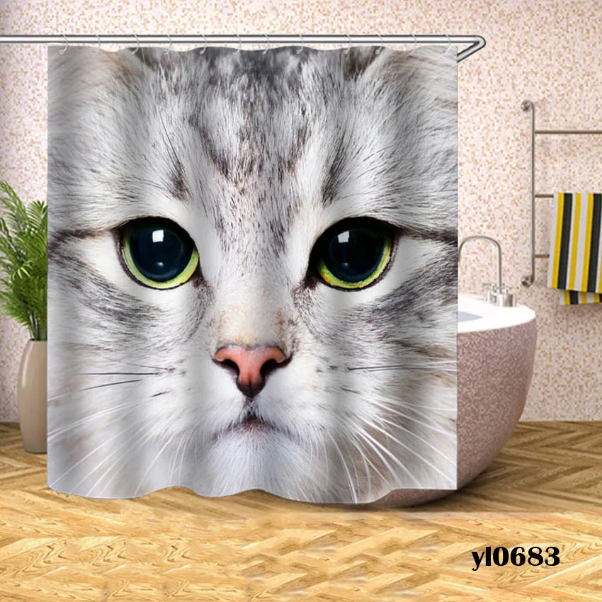 Занавески для душа с рисунком кота из мультфильма, водонепроницаемые занавески для ванной с животными, Большие широкие занавески для ванной, домашний купальный чехол Rideau De Bain - Цвет: Pattern 4