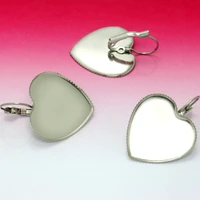 10x pure stainless steel french hook earring with 25mm peach hearts teeth edge cabochon setting blank base diy fittings