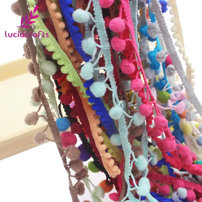 Lucia crafts 10-15 мм смешанные цвета помпон отделка шаровая лента с бахромой DIY Швейные аксессуары кружева 12 ярдов/партия(1 ярд/шт) K0204