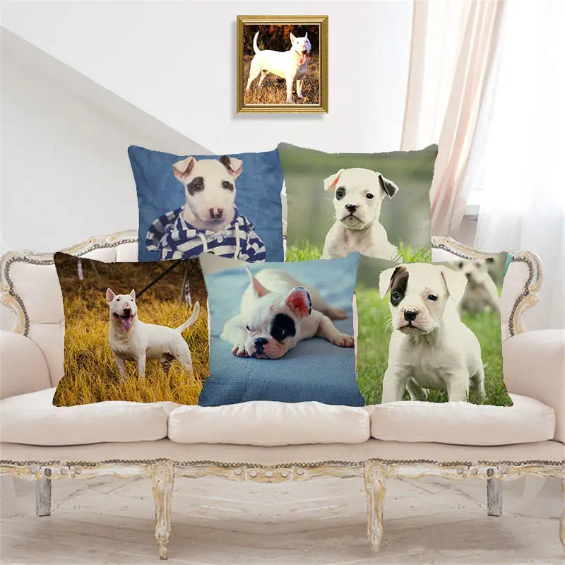 

XUNYU Cute Pet Mini Bull Terrier Cushion Cover for Children Decorative Cushion Cover for Home Sofa Car Decor Throw Pillowcase