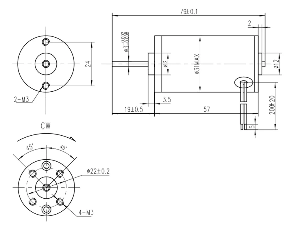 12V 6500 об/мин двигатель постоянного тока с длительным сроком службы Низкая Шум 24V 30W