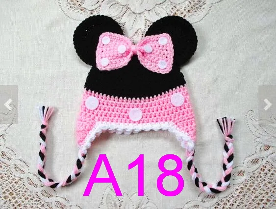 Crochet  Hat - Mouse Ears Black pink white Vegan Winter Cap Hat Children Kids boys girls Autumn Fall Christmas Gift 10pcs