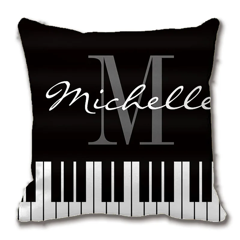 Черно белая декоративная подушка с монограммой для пианино клавиш|cushion cover|decorative