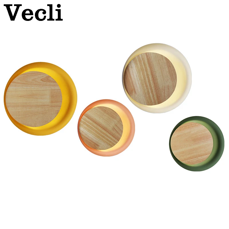 Светодиодный Современный деревянный круглый бра Крытый луна лампа Спальня