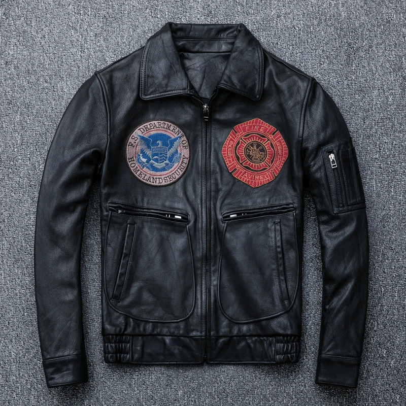 

Free Shipping Black Air Force Pilot Suit Genuine Leather Jacket,Cow Skin Water Washing Vintage Leather Coat