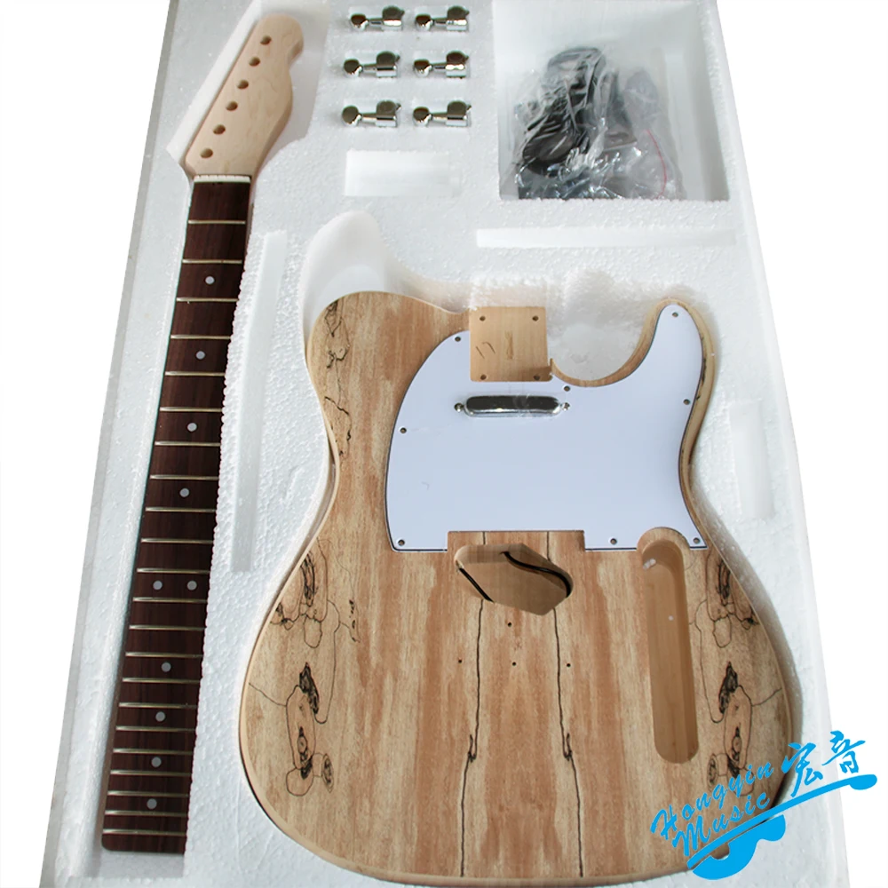 TL стиль электрогитара DIY Kit Spalted клен шпон бас дерево тело жесткий клен шеи палисандр гриф набор