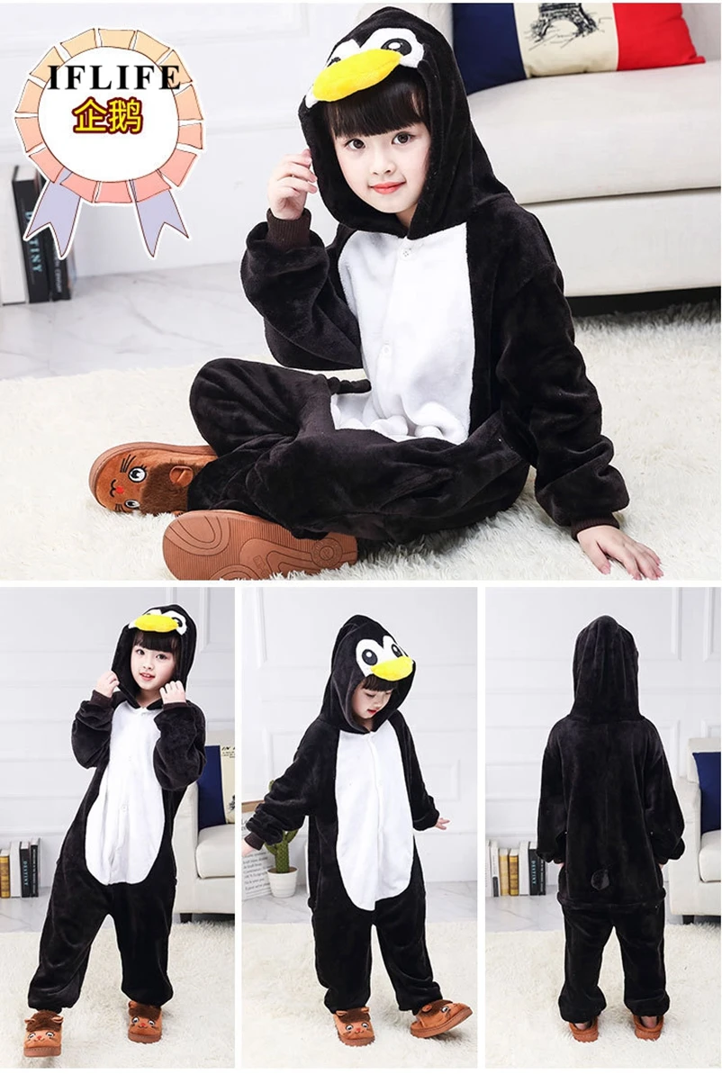 Животные кигуруми Пингвин костюм для взрослых девочек Дети Onesie фланель Хэллоуин Женщины аниме-комбинезон Маскировка цельный костюм