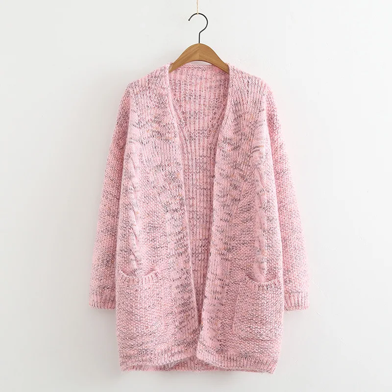 pink colour PEONFLY осень зима Модные женские с длинным рукавом свободный свитер кардиган женский вязаный женский кардиган Pull Femme джемпер - Color: pink colour