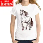 Женская футболка с коротким рукавом, круглым вырезом и принтом лошадей