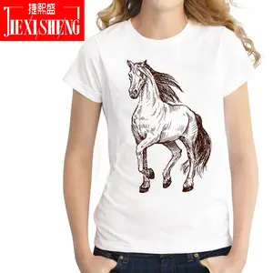 Женская футболка с коротким рукавом, круглым вырезом и принтом лошадей