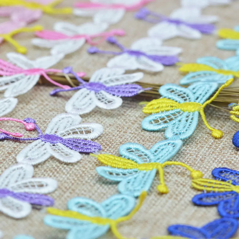 KALASO 2 ярда Многоцветная Бабочка кружевная отделка Лента Край полиэстер Вышивка