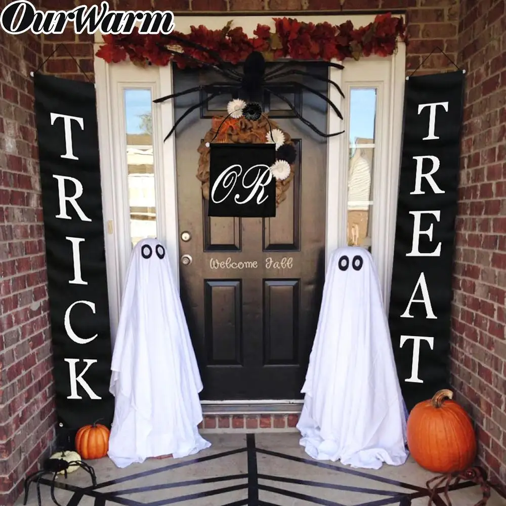 

OurWarm Trick or Treat Halloween Banner 3pcs/ Set Home or Office Decor Ready To Hang Home Door Sign or Outdoor Decoration