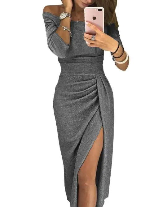 Для женщин с открытыми плечами вечерние платье 2018 высокий разрез баски платья