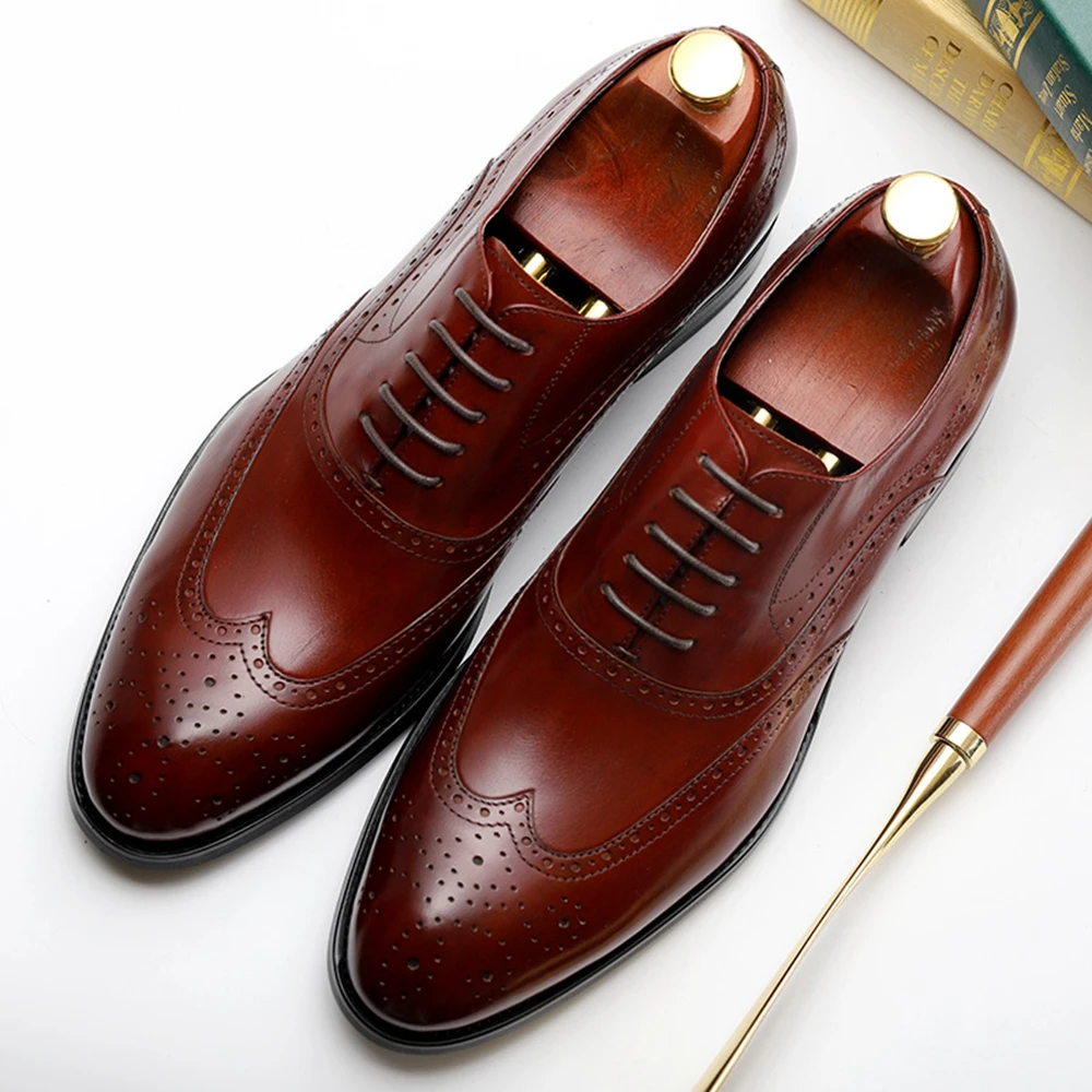 High quality Genuine cow leather men shoes NEW fashion Famous brand wedding party business | Обувь
