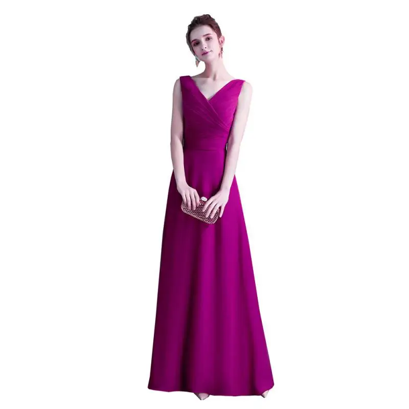 FADISTEE Новое поступление элегантное вечернее платье для выпускного вечера Vestido de Festa длинное стильное шифоновое летнее прохладное и освежающее платье с v-образным вырезом - Цвет: Фиолетовый