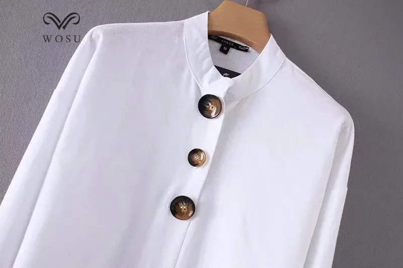 * WOSU Европейский Стиль Мода Воротник Кнопка рубашка блузка длинные футболки с
