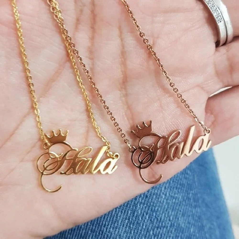 Персонализированное ожерелье в виде короны с именем Bijoux Femme, подвески из нержавеющей стали на заказ для женщин, ювелирные изделия на заказ, аксессуары BFF