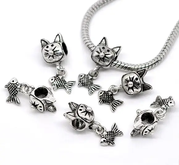 Doreenbeads розница серебристые Подвески в виде рыбки подвески котов Подходит для