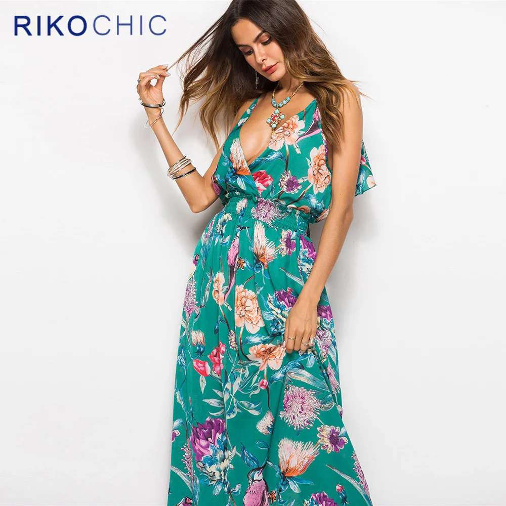 RIKOCHIC Холтер выдалбливают Длинные Летнее платье Женщины спинки связать бантом