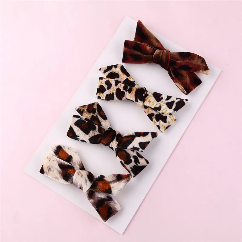 11 шт./лот бархатные леопардовые металлические заколки для волос с бантиком детей