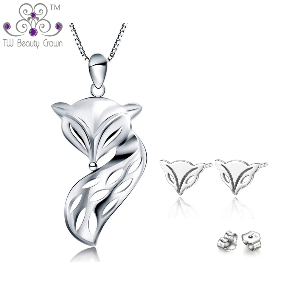 Набор украшений из 100% настоящего серебра 925 пробы милый кулон в виде лисы и Серьги