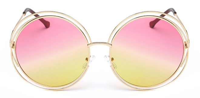 yellow pink Круглые Винтажные Солнцезащитные очки больших размеров с d линзами, женские брендовые дизайнерские солнцезащитные очки с металлической оправой, женские солнцезащитные очки в стиле ретро, UV400 - Цвет линз: yellow pink
