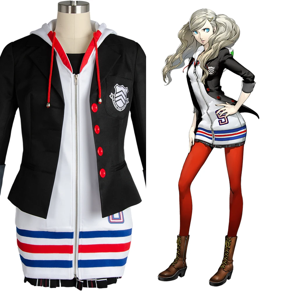 

Persona 5 Cosplay Costume Anne Ann Takamaki Cosplay Costume Full Set Halloween Jacket Coat Dress Skirt Shirt Stocking Cosplay