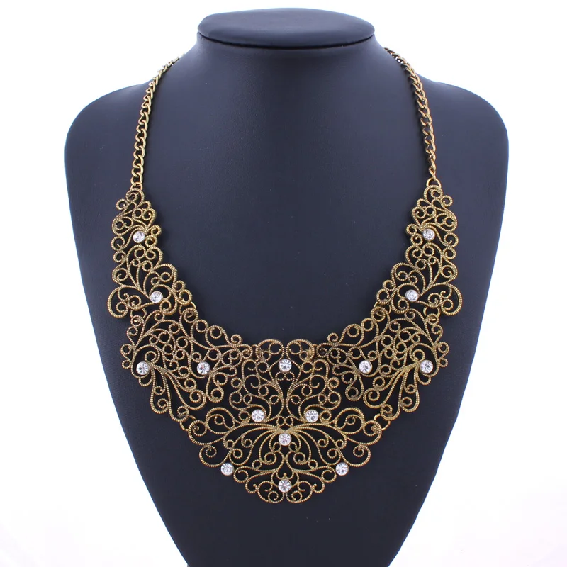 Seblasy Винтаж Панк Большой себе полые листья цветы кристалл ожерелья с подвесками