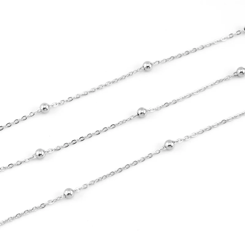 

1.2mm Stainless Steel Thin Necklace Rolo Link Chain With Space Ball Sell In 5 Meters No Clasp Chains Factory Outlet