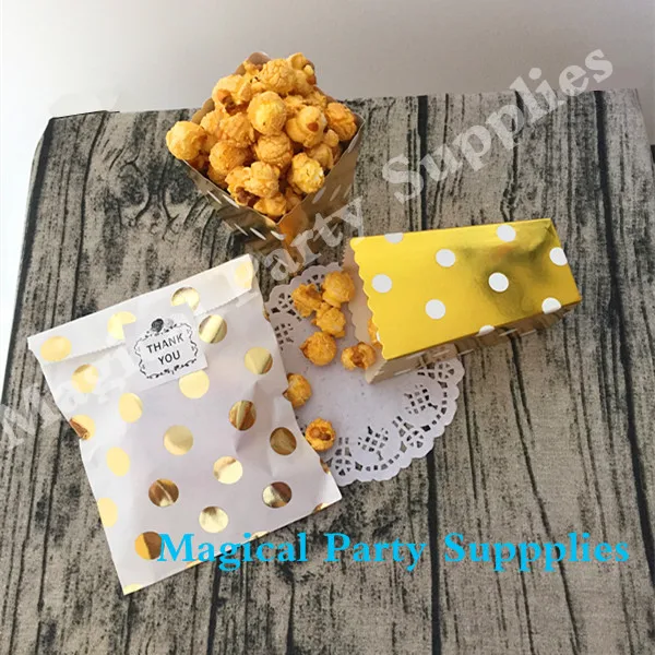 Free Shipping 100 sets Gold Foil Dot Party Loot Bags and Sticker 5'' x 7'' Favor Lovely Dots Kids Candy | Дом и сад